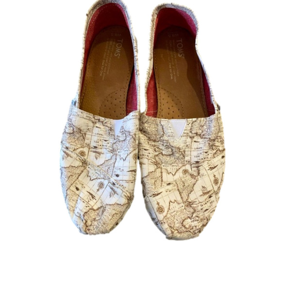 TOMS Canvas Venice Map Print Slip On Women’s Flats 8.5 W - Picture 1 of 5